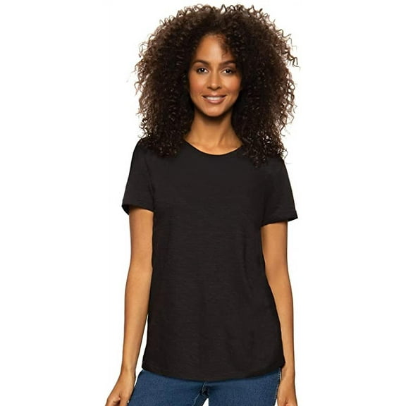 Felina Womens Slub Jersey Crew Neck T-Shirt (Black, Small)