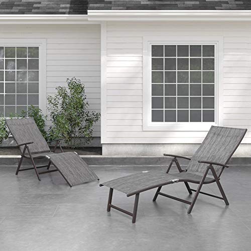 Crestlive Products  Outdoor Aluminum Folding Recliner Adjustable Chaise Lounge (Set of 2) - See Picture Black&Grey Fabric, Brown Farme - image 2 of 7