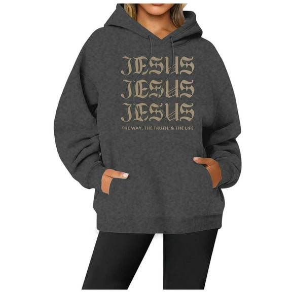SIYUDAN Women's Sweatshirts Hoodies Jesus Loves You Print Hooded Sweatshirts Graphic Hoodie Oversized Womens Pullover Sweatshirts Fall Sweatshirts For Women Casual Wear