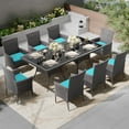 thumbnail image 7 of Kullavik 5-Piece Patio Outdoor Dining Set, Wicker Patio Furniture Set of 4 Rattan Chairs with Soft Cushions and Square Table with Umbrella Cutout, Blue, 7 of 7