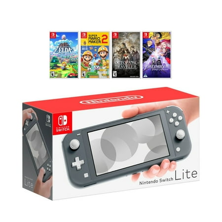 New Nintendo Switch Lite Gray Console Bundle with 4 Games: The Legend of Zelda Link's Awakening, Super Mario Maker 2, Octopath Traveler, and Fire Emblem: Three Houses!