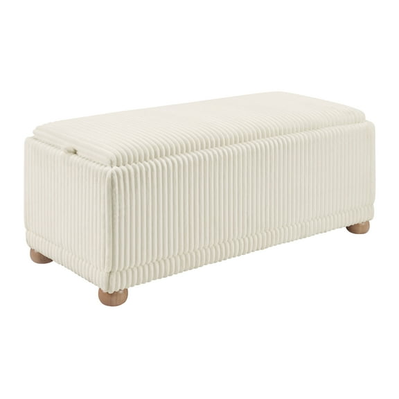 Sahara Flip Top Tray Storage Bench with Natural color wood and White Cord Fabric