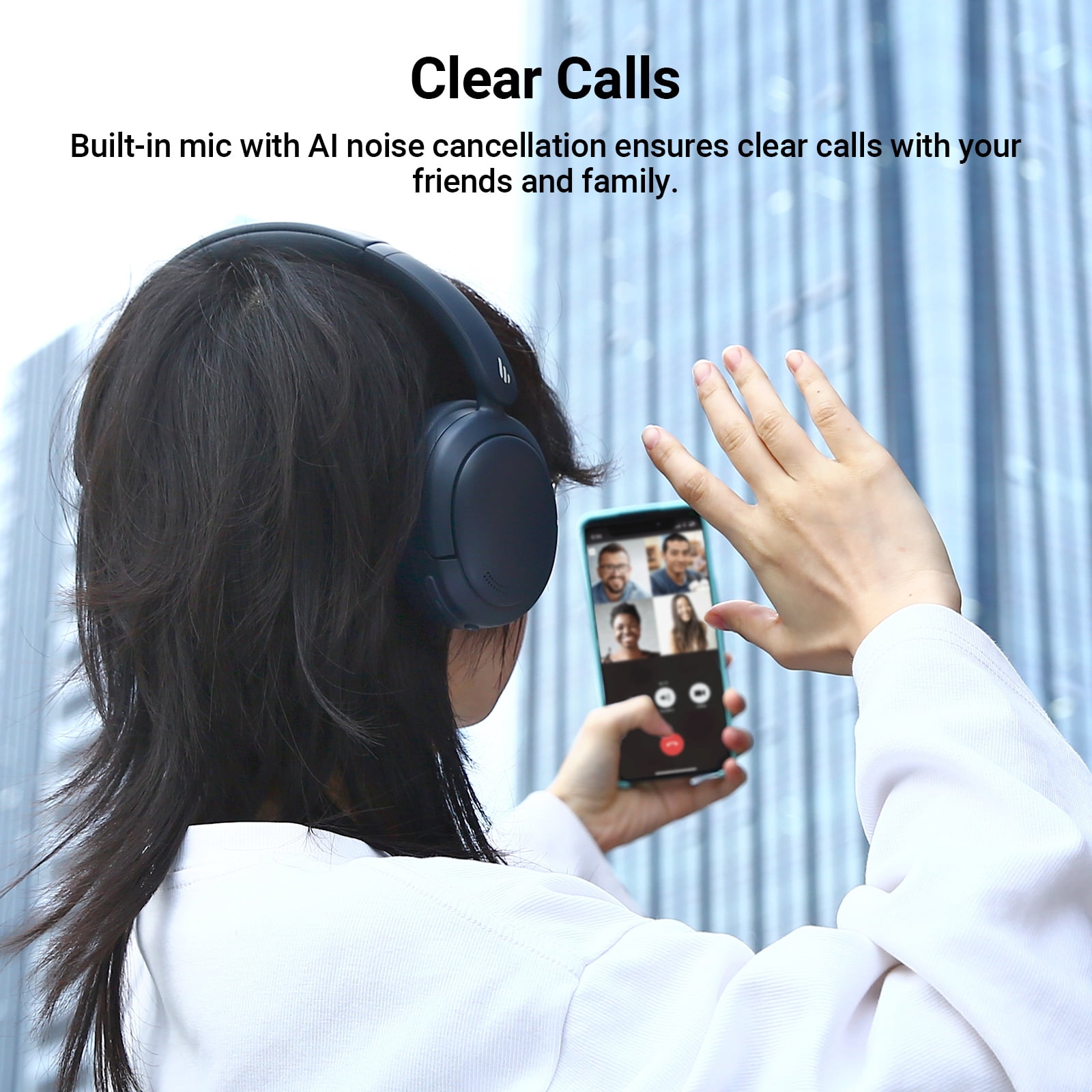 Edifier V80 Hybrid Active Noise Cancelling Headphones, True Wireless Over Ear Bluetooth Headset with 45H Playtime/Hi-Res Audio/Fast Charging/Multipoint Connection for Travel Home Office - Navy Blue
