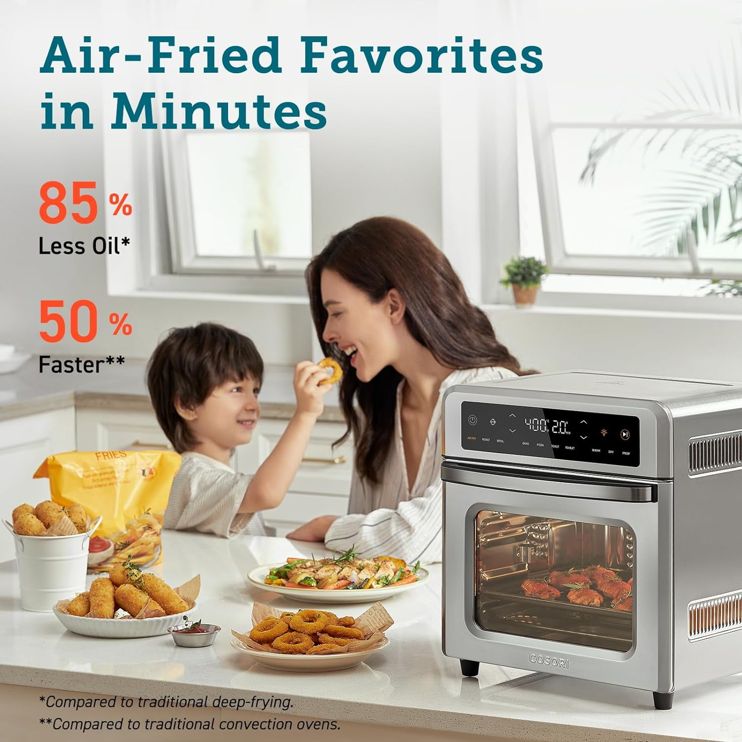 COSORI Kitchen Air Fryer Toaster Oven 13 Qt 11 in 1 Functions Dehydrator Silver Walmart
