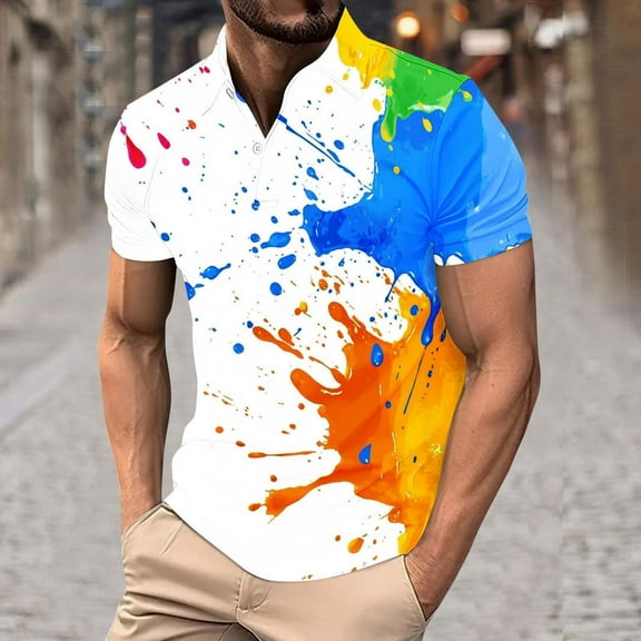 Men Shirts Men's Shirts Casual Mens Summer Shirts Short Sleeve Shirts for Men Men's Pullover Button Printing Lapel Long Sleeve Turndown Collar Blouse Shirt