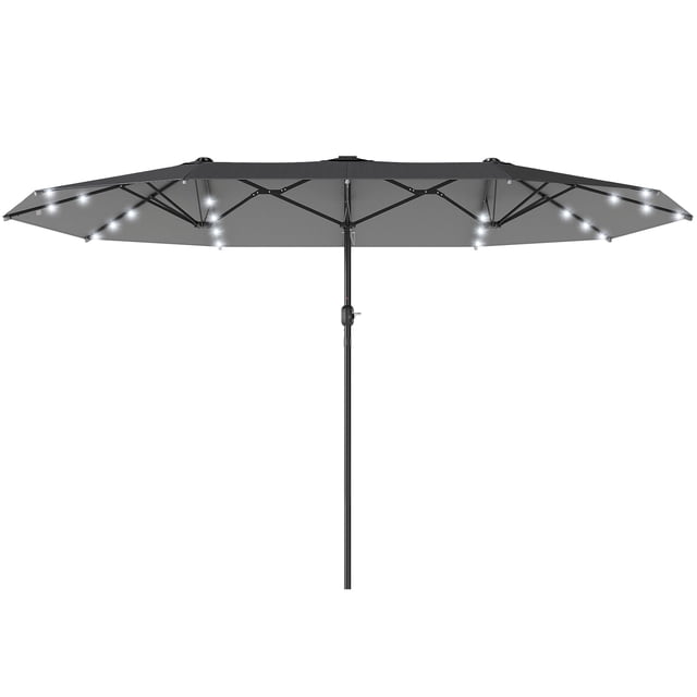 173" Double-Sided Sun Umbrella Garden Parasol Patio Sun Shade Outdoor with LED Solar Light, No Base Included, Dark Gre