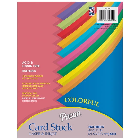 Pacon Colorful Card Stock Assortment, 10 Colors, 8-1/2" x 11", 250 Sheets
