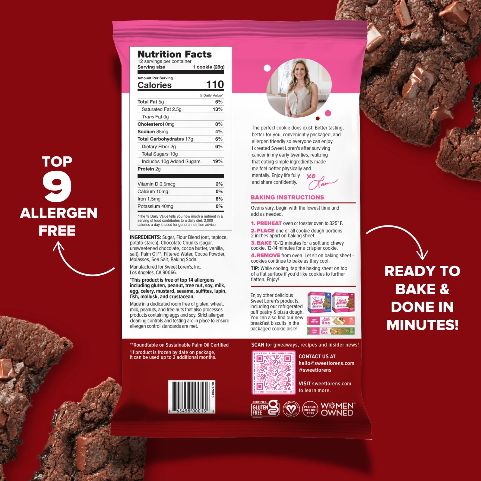 Sweet Loren's Ready to Bake Gluten Free Vegan Fudgy Brownie Cookie Dough - 12oz