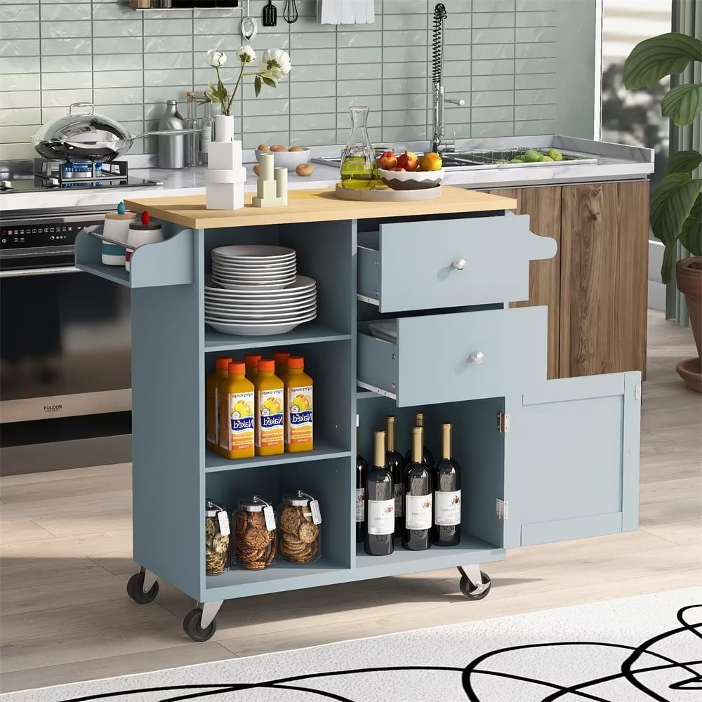 Kitchen Island on Wheels, Portable Kitchen Cart with 1 Storage Cabient ...