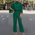 thumbnail image 2 of YYDGH Women's Mock Neck Split Long Sleeve Jumpsuit High Waist Elegant Formal Wide Leg Long Pants Dressy Romper Green S, 2 of 8