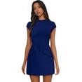 thumbnail image 3 of Women Summer Dress Mock Neck Short Sleeve Club Mini Dresses Dark blue XL, 3 of 8