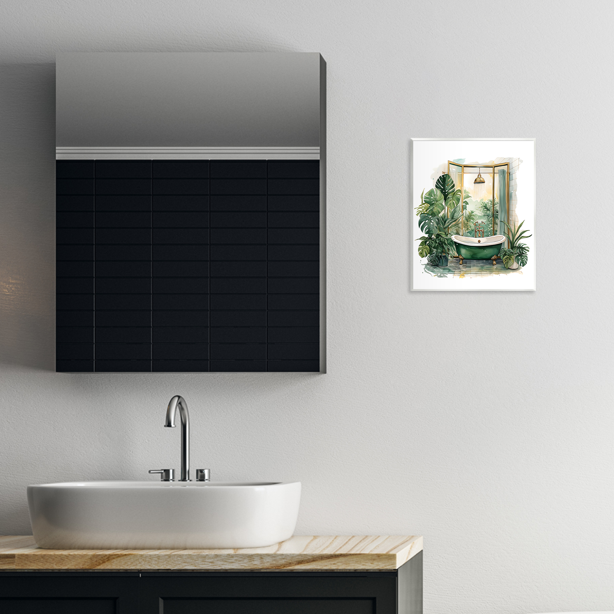 Bathtub in Tropical Oasis Wall Plaque Art, design by Lettered and Lined