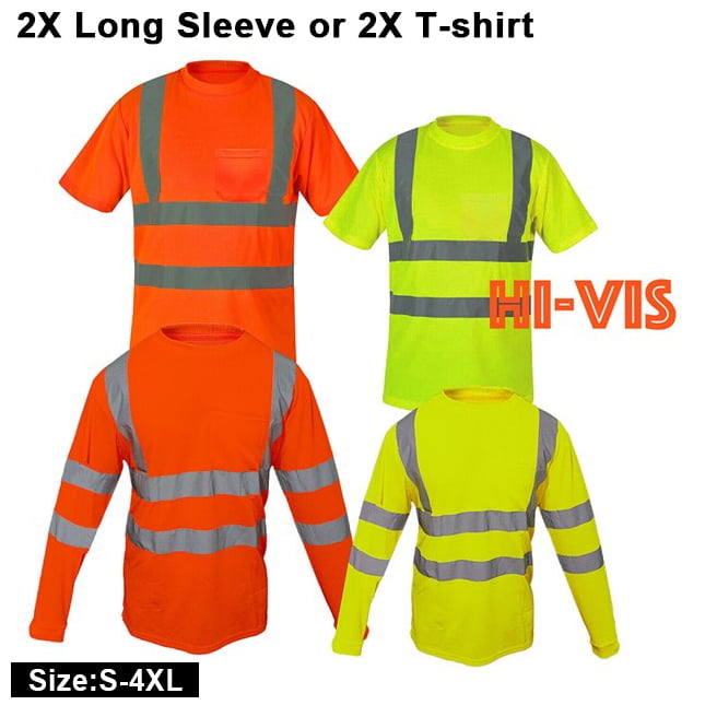 6 Gildan ANSI Safety Green Long Sleeve T-Shirt S-5XL HIGH VISIBILITY Bulk Lot 