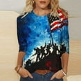 thumbnail image 2 of Womens Independence Day T Shirts Vintage Printed Tees The Statue of Liberty Graphic T-Shirts Scooped Neck 3/4 Sleeve Tops Causal Retro American Flag Tunic Blouses Workout Going Out Clothes, 2 of 5