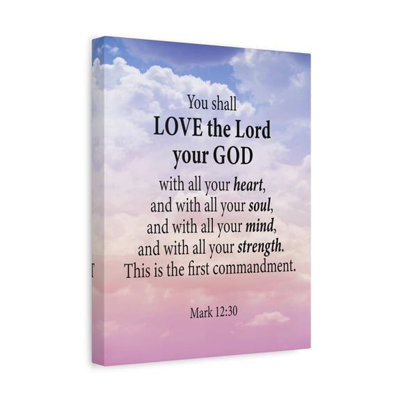 Bible Verse Canvas Love the Lord With All Your Heart Mark 12:30 Wall Art Christian Home Decor