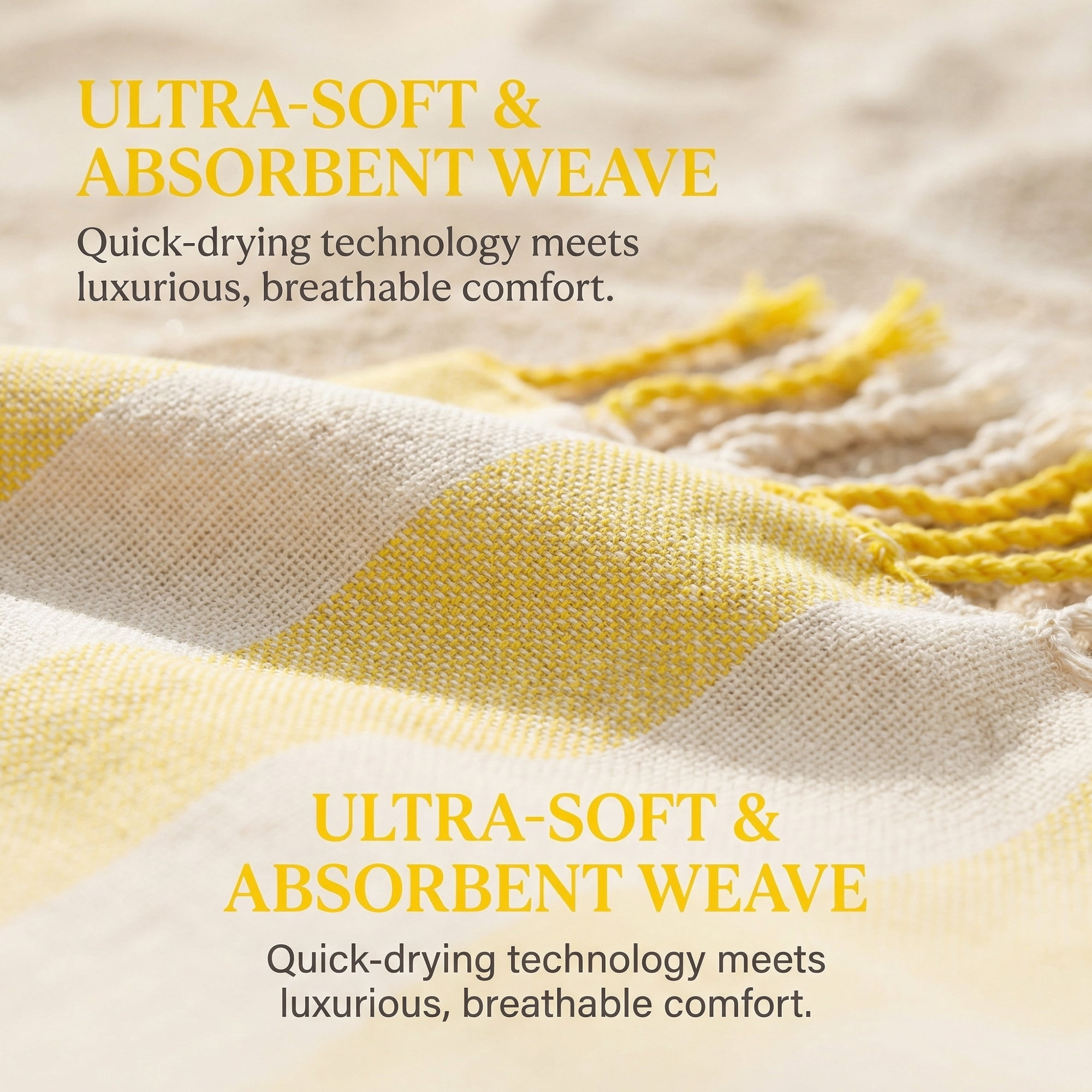 Unique Bargains Stripe Lightweight Absorbent Beach Towel 2 Pack Yellow 71"x40"