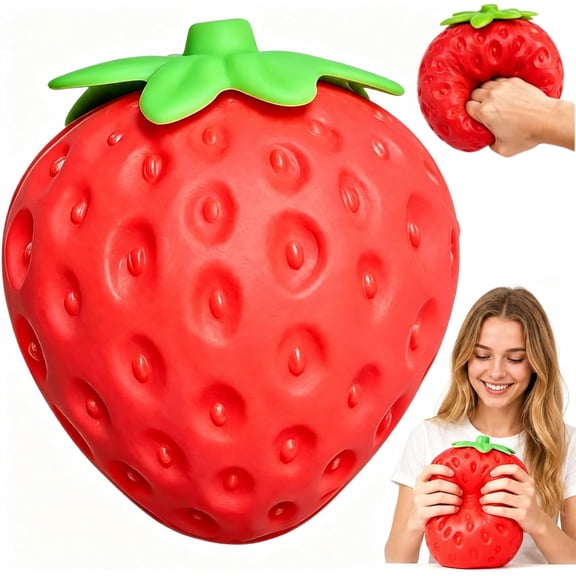 8In Giant Strawberry Squishy, Jumbo Big Squishy Strawberry Realistic Strawberrys Moldable Soft Squishys Slow Rising Stress Ball for Anxiety Stress Party Favor for Adults