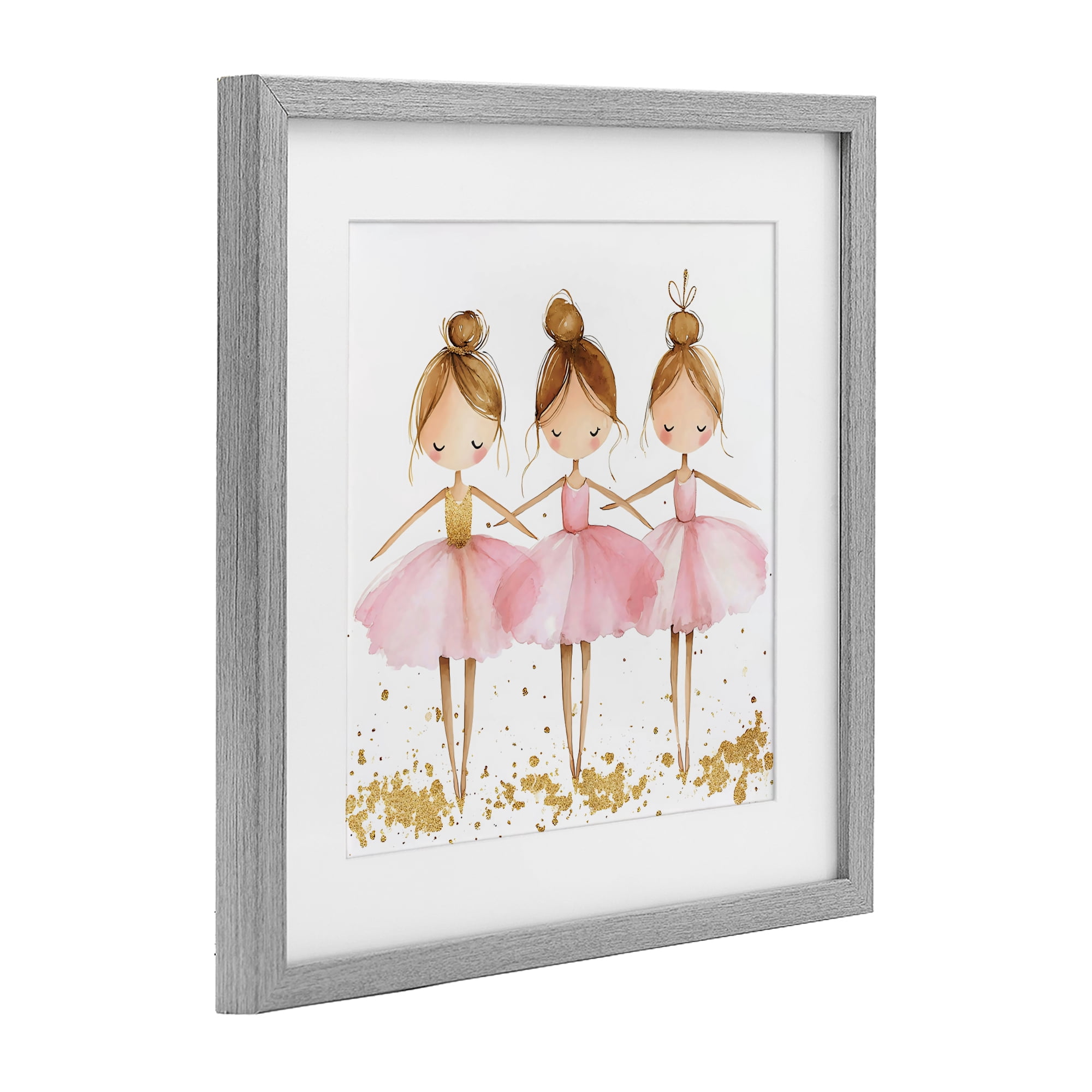 Stupell Industries Ballerina Trio in Pink Tutus Gray Framed Print Under Glass, design by Creative Studio