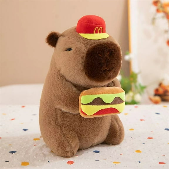 Capybara Plushies Toy, 9" Kawaii Burger Server Capybara Stuffed Animals Plush Pillows, Gifts for Teens & Women