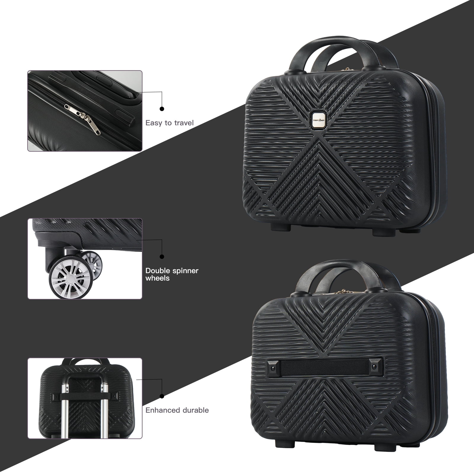 Tripcomp Luggage Sets 2 Piece Suitcase Set (14/20/)Hardside Suitcase with Spinner Wheels Lightweight Carry On Luggage(Black)