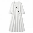 thumbnail image 4 of Pounoo Women's Maxi Dresses V Neck 3/4 Sleeve Linen Blend With Side Buttons Weekend Strolls Soft Breathable Loose Fit Casual Sundresses Gift, 4 of 5