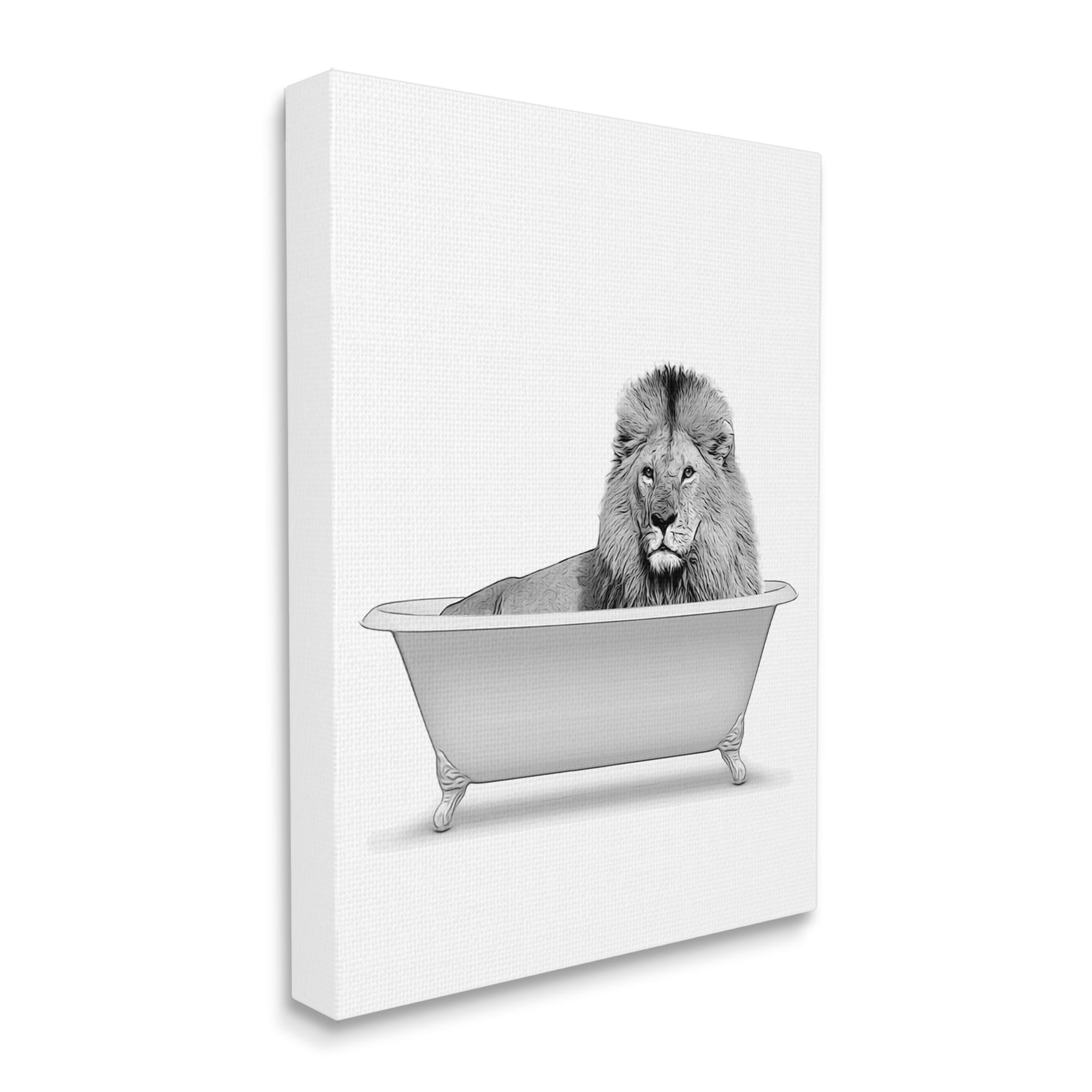 Stupell Industries Lion In Bathroom Tub Wildlife Animals & Insects Painting Gallery Wrapped Canvas Print Wall Art