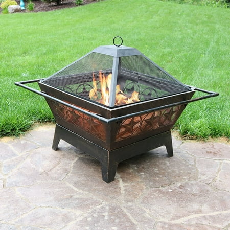 Sunnydaze Northern Galaxy Fire Pit Large Square Outdoor Wood