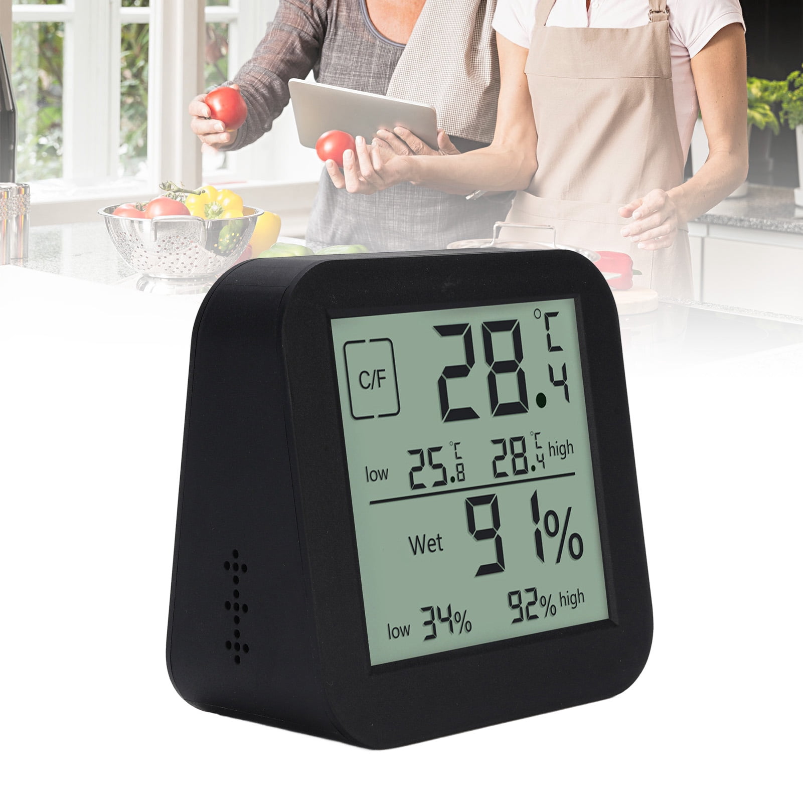 BOKYAN Thermometer Hygrometer Timer Double Sided LCD Touch Screen Backlight Temperature Humidity Gauge Meter for Kitchen Black Magnetic Backing Room Temp Monitor 3.54 in / 9 cm