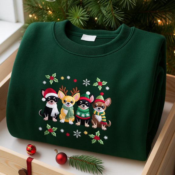 Chihuahua Christmas Embroidered Sweatshirt, Christmas Dog Shirt, Chihuahua Shirt, Chihuahua Lover Shirt, Chihuahua Mom Shirt,Holiday Sweater