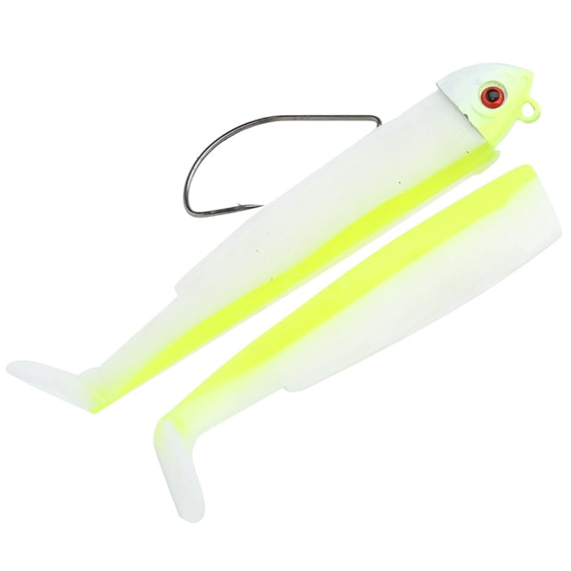 Anzuelo con cabezas de pez para pesca en el mar, anzuelo con cola en T, simulación suave, señuelo de pececillo, 2 uds.