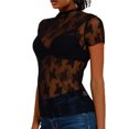 thumbnail image 3 of Elippeo Women Lace Top, Crew Neck Short Sleeve See-through Summer Sheer T-shirt Clubwear, 3 of 6