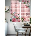 thumbnail image 4 of Pink Spring Floral Sheer Curtains 63 Inch Length 2 Panels Set Window Treatments, Watercolor Flowers Butterfly Checkered Rod Pocket Semi Curtains for Living Room/Bedroom/Kitchen Décor, 104"W x 63"L, 4 of 7