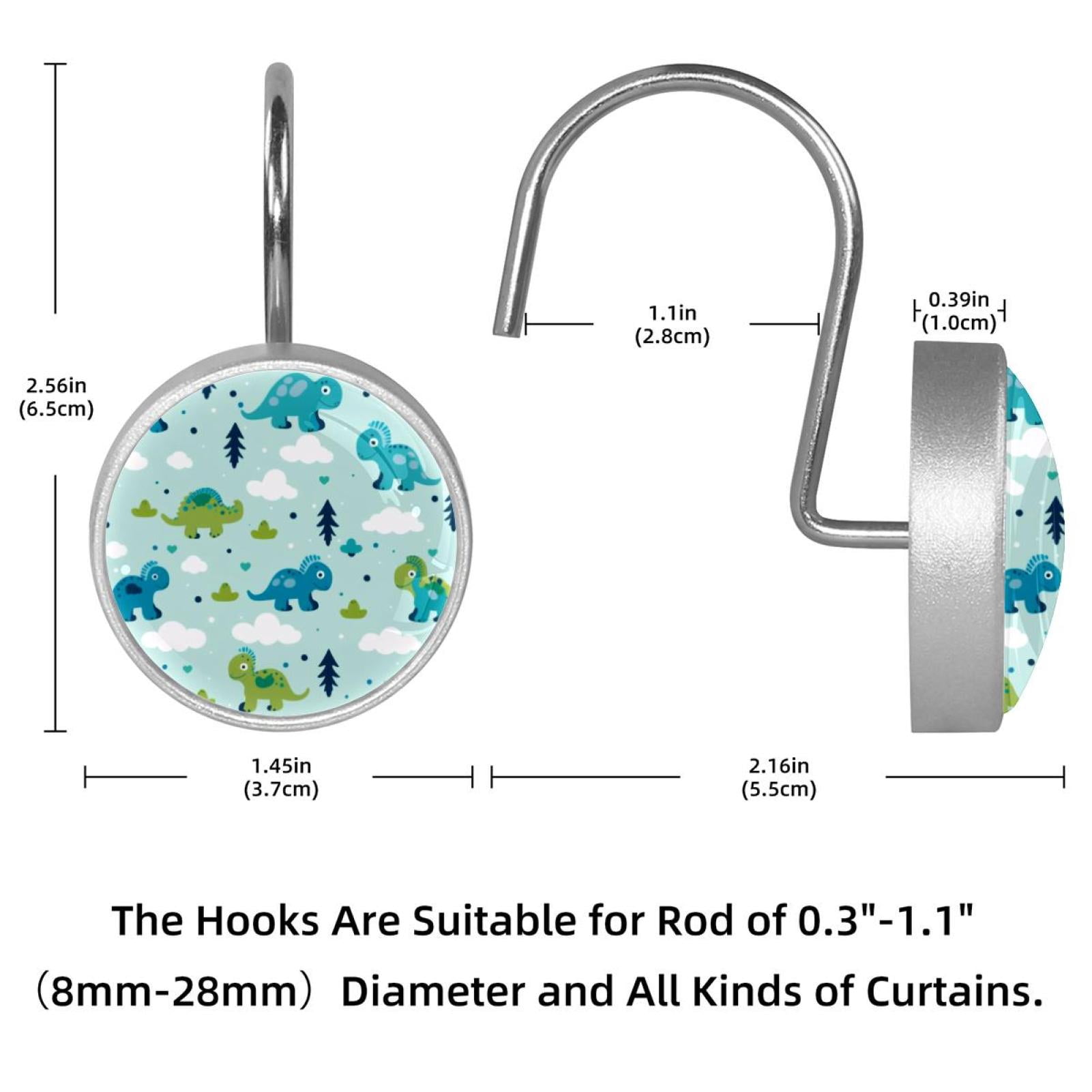 12pcs Decorative Shower Curtain Hooks, Rust Resistant Shower Rings for Bathroom Living Room,Rustproof Stainless Steel Rings for Shower Curtain and Liner Rods,Cartoon Dinosaurs Trees Blue