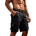 thumbnail image 2 of Domzest Cargo Shorts for Men Elastic Waisted Keen Length Shorts Tactical Cotton Twill with Multi Pockets for Hiking Golf Work Outdoor(No Belt) Black L, 2 of 5
