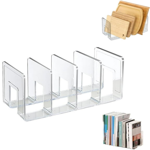 4 Slots Acrylic Magazine Holder,Happon Clear Desk File Sorter,Sturdy Desk File Organizer, Purse Handbag Divider File Folder Rack for Home Office Kitchen Supplies