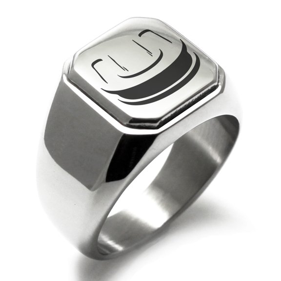 Stainless Steel Letter U Initial 3D Monogram Engraved Engraved Square Flat Top Biker Style Polished Signet Ring