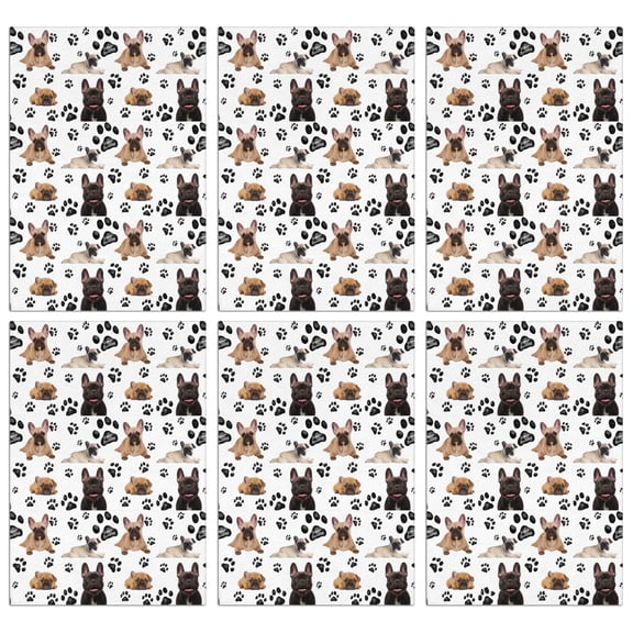 6 Pcs Funny Kitchen Towels,French Bulldog Footprint Microfiber Dish Towels,Kitchen Tea Towels,Kitchen Towel Set (18" X 26")