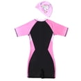 thumbnail image 5 of DPOIS Junior Girls 2pcs Swimming Suit Short Sleeves Front Zipper Jumpsuit with Cap Set, 5 of 5