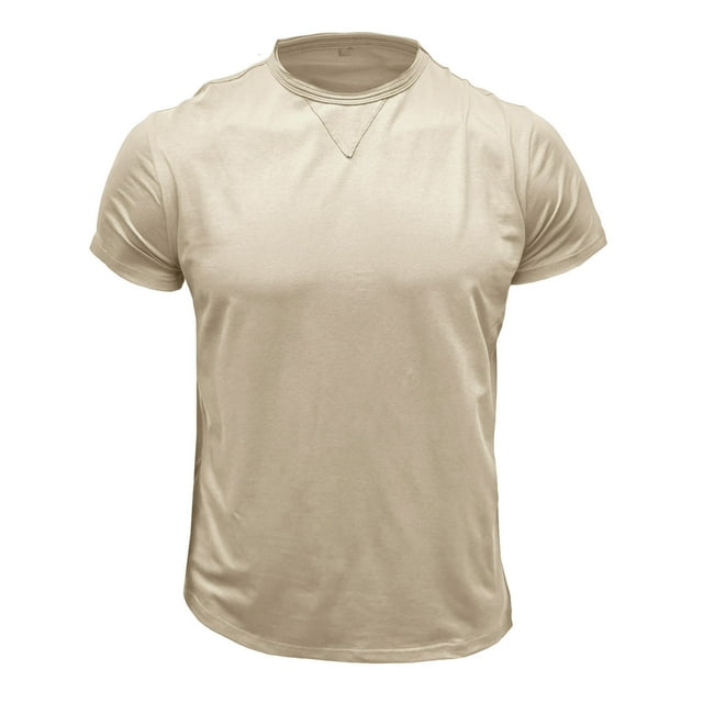 Penkiiy T-Shirt à Manches Courtes Décontracté Mode Col Rond Boutons Blouse L Beige