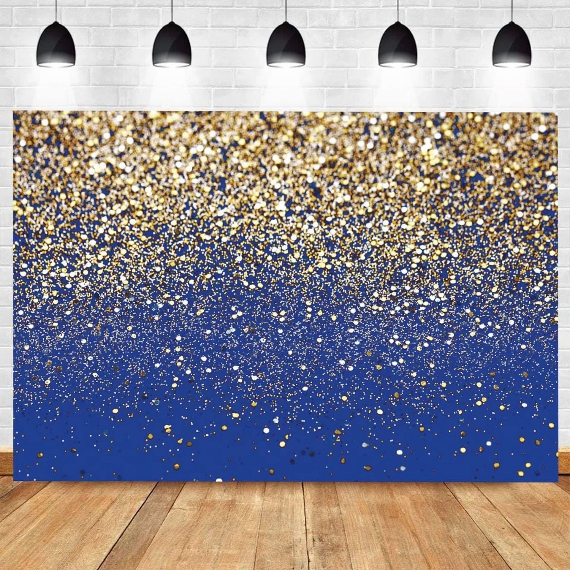 BUTTERFLY- 7X5Ft Royal Blue Glitter Backdrop Birthday Gold Spots Bokeh Backdrop Wedding