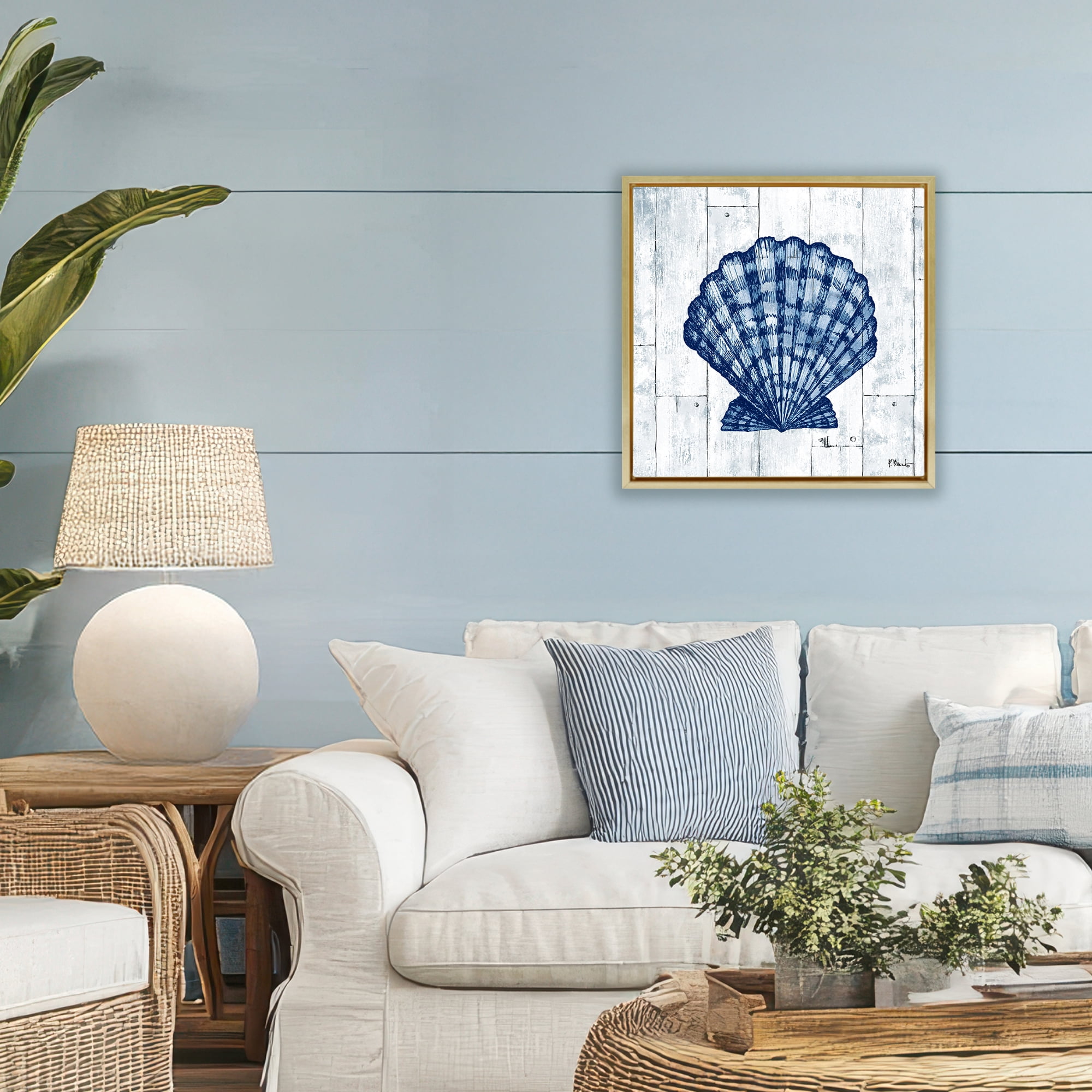 Stupell Industries Coastal Timberland Scallop Gold Framed Floater Canvas Wall Art, design by Paul Brent