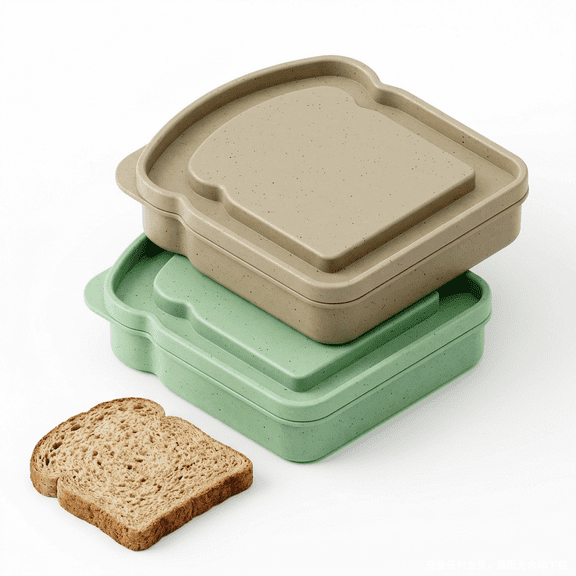 2-Pack Sandwich Containers, BPA-Free Plastic Toast-Shaped Lunch Box with Lid – Reusable, Microwave & Dishwasher Safe Food Storage Box Green & Beige