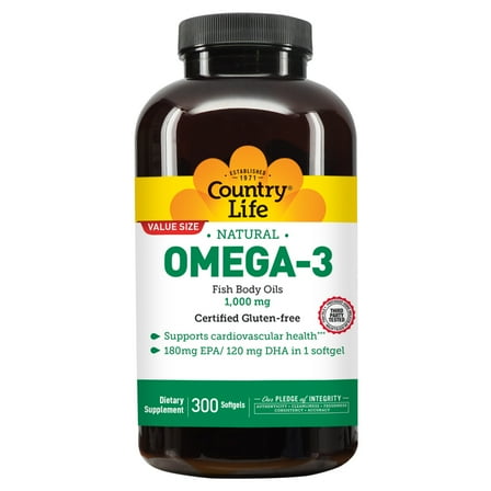 Country Life Natural Omega-3, 1,000 mg, 300 Softgels