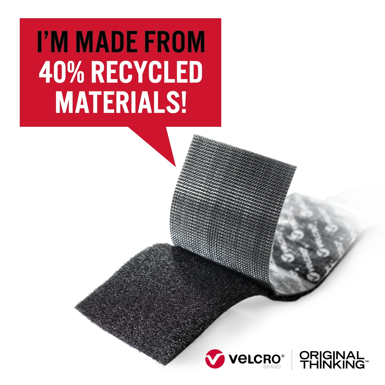 VELCRO Brand ECO Collection Mount'em Industrial Strength Mounting Tape 8ft x 1 7/8in Roll, Sustainable 40% Recycled Material Holds 10 pounds, Black
