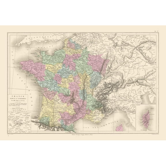 Historic Map - Governments France - Drioux 1882 - Vintage Wall Art
