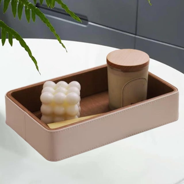 Bandeja de exhibición de perfumes y cosméticos de cuero PU de 25 x 16 x 5 cm, organizador de escritorio versátil para collares, pulseras y accesorios Beige