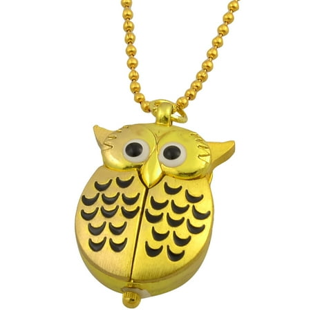Unique Bargains Women Arabic Numerals Gold Tone Night Owl Pendant Necklace Quartz Watch