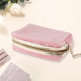 thumbnail image 2 of 1 Pc Bolsa de Maquillaje Portátil para Mujeres con Estrellas para Viajes, Vacaciones, Camping y Gimnasio, de Franela Rosa, 2 of 3