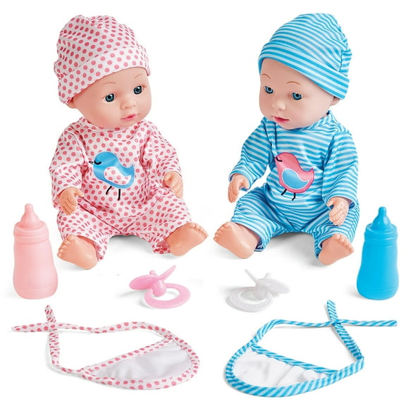 Kidoozie Just Imagine Care 'N Cuddle Twin Set for Pretend Baby Play.  Includes 2 Twin Dolls, Pacifiers, Bibs & Bottles. For Children Ages 2 