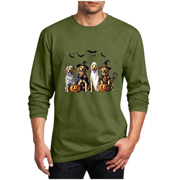 LWITHSZG Men's Halloween Graphic T-shirts Fall Long Sleeve Festival Tops Big and Tall Fashion Crew Neck Basic Tees Layering Top 4X-Large